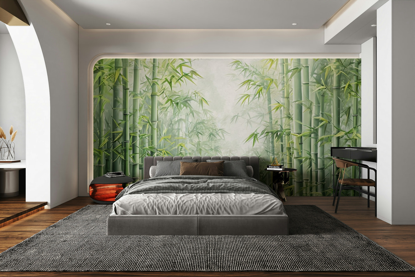 Serene Bamboo Grove wallpaper with calming green stalks

