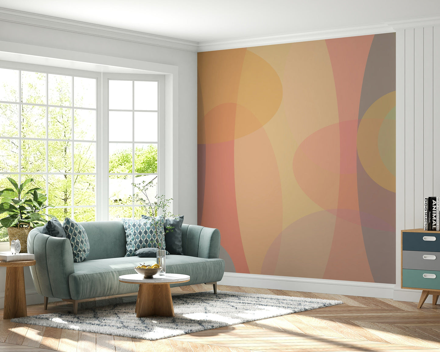 A soothing wallpaper with overlapping organic shapes in soft sunset-like colors.
