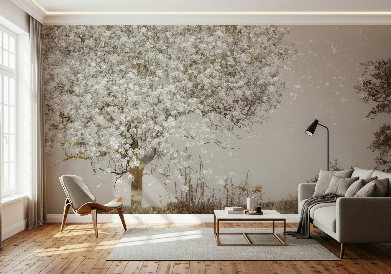 A classic soft floral wallpaper for walls.