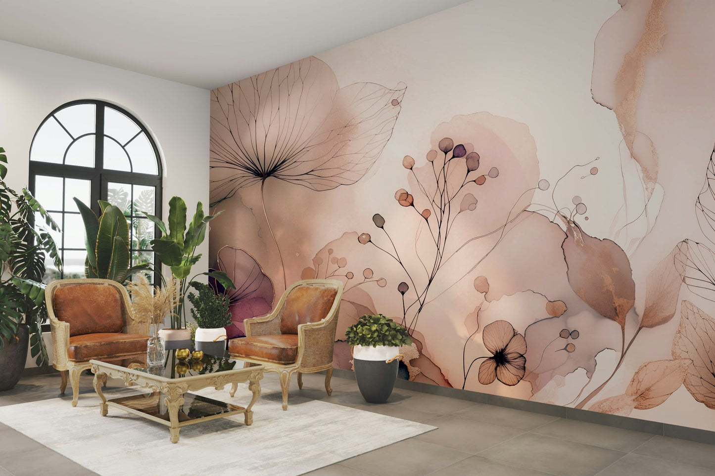 Wall mural with whimsical shapes and colors

