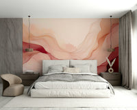 Serene Blush Waves Wall Mural in a quiet home office with white desk.