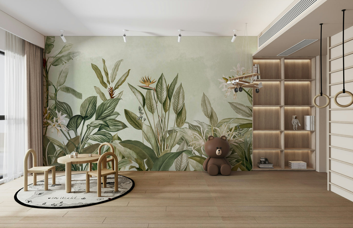 Serene garden-inspired wall mural for bedrooms


