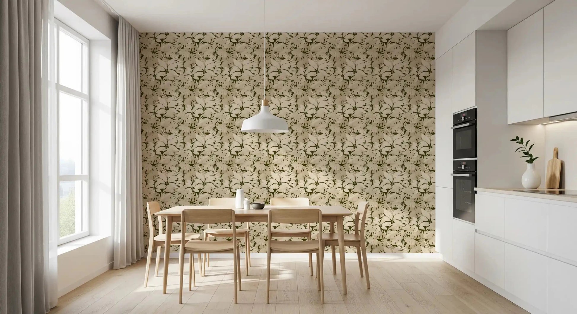 Serene Botanical Rustic Monstera wallpaper showing dense leaf pattern