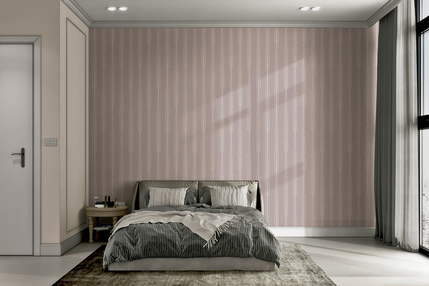 Elegant striped wallpaper with nature-inspired elements

