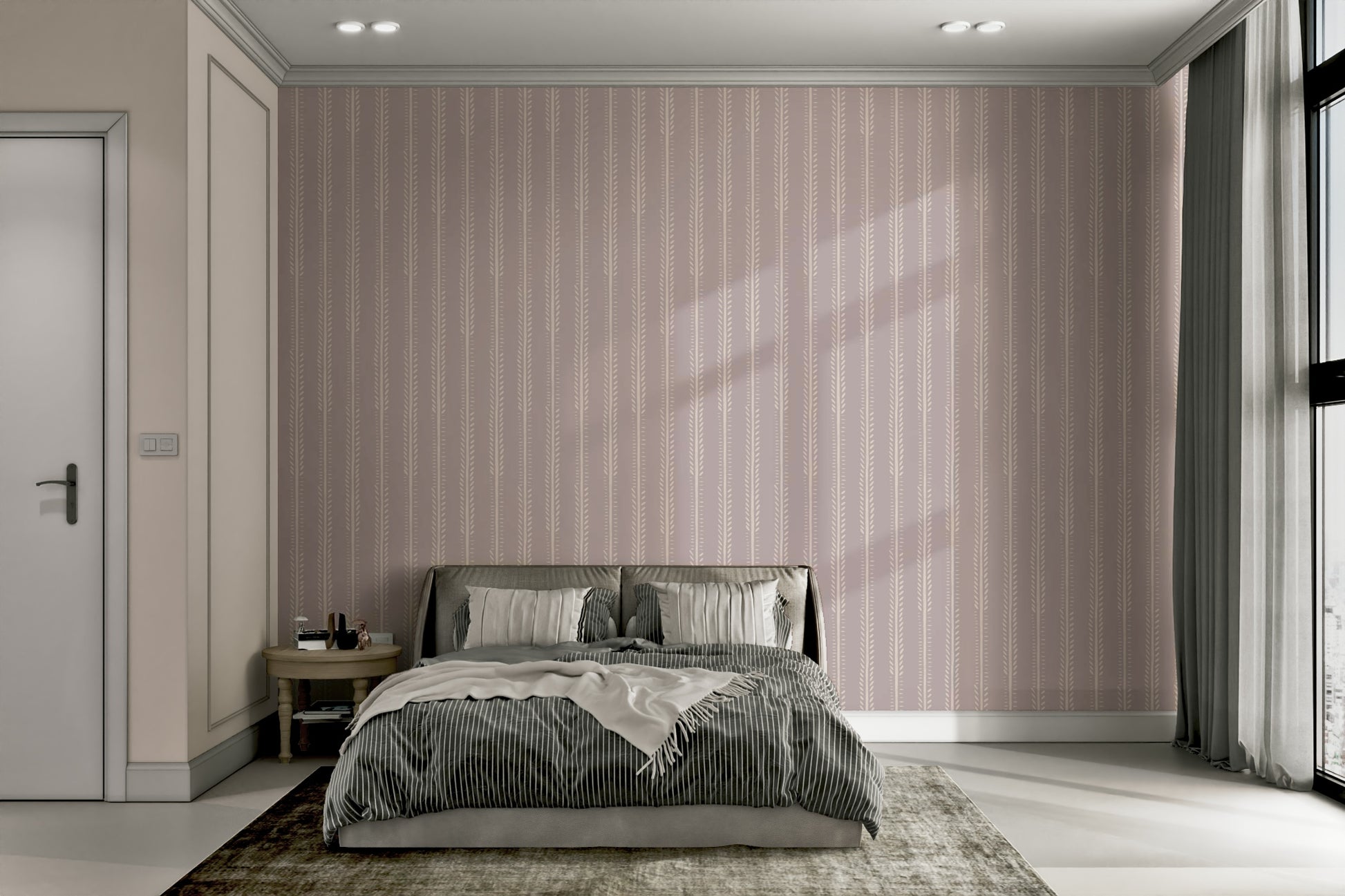 Elegant striped wallpaper with nature-inspired elements

