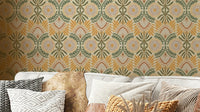 Serene botanical tapestry wallpaper with leafy patterns

