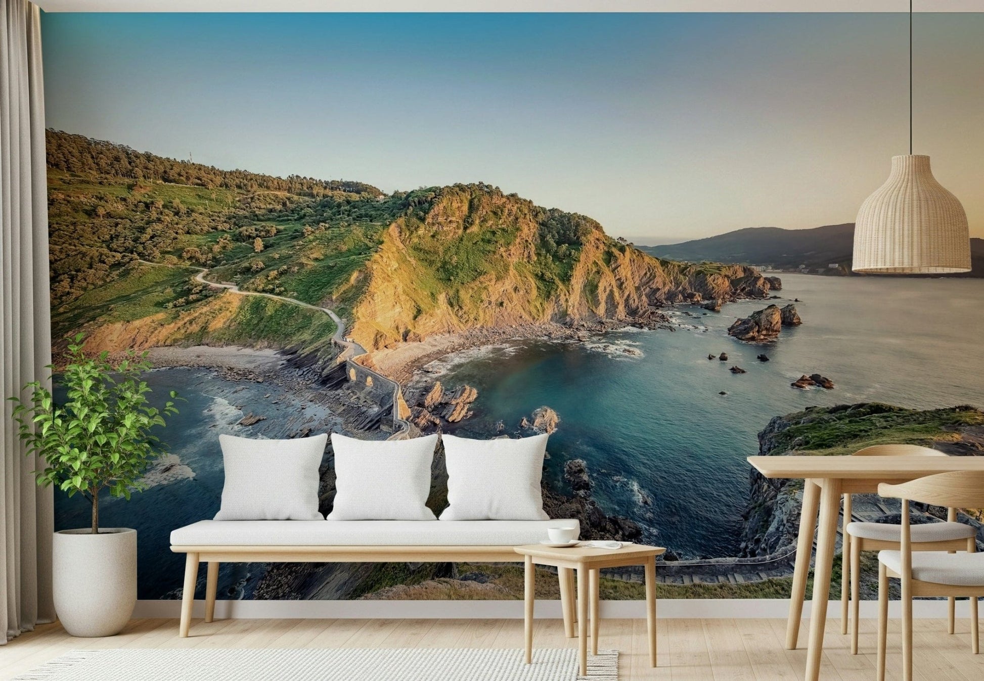 Picturesque cliff Serene Coastline Path mountain ocean wall decor