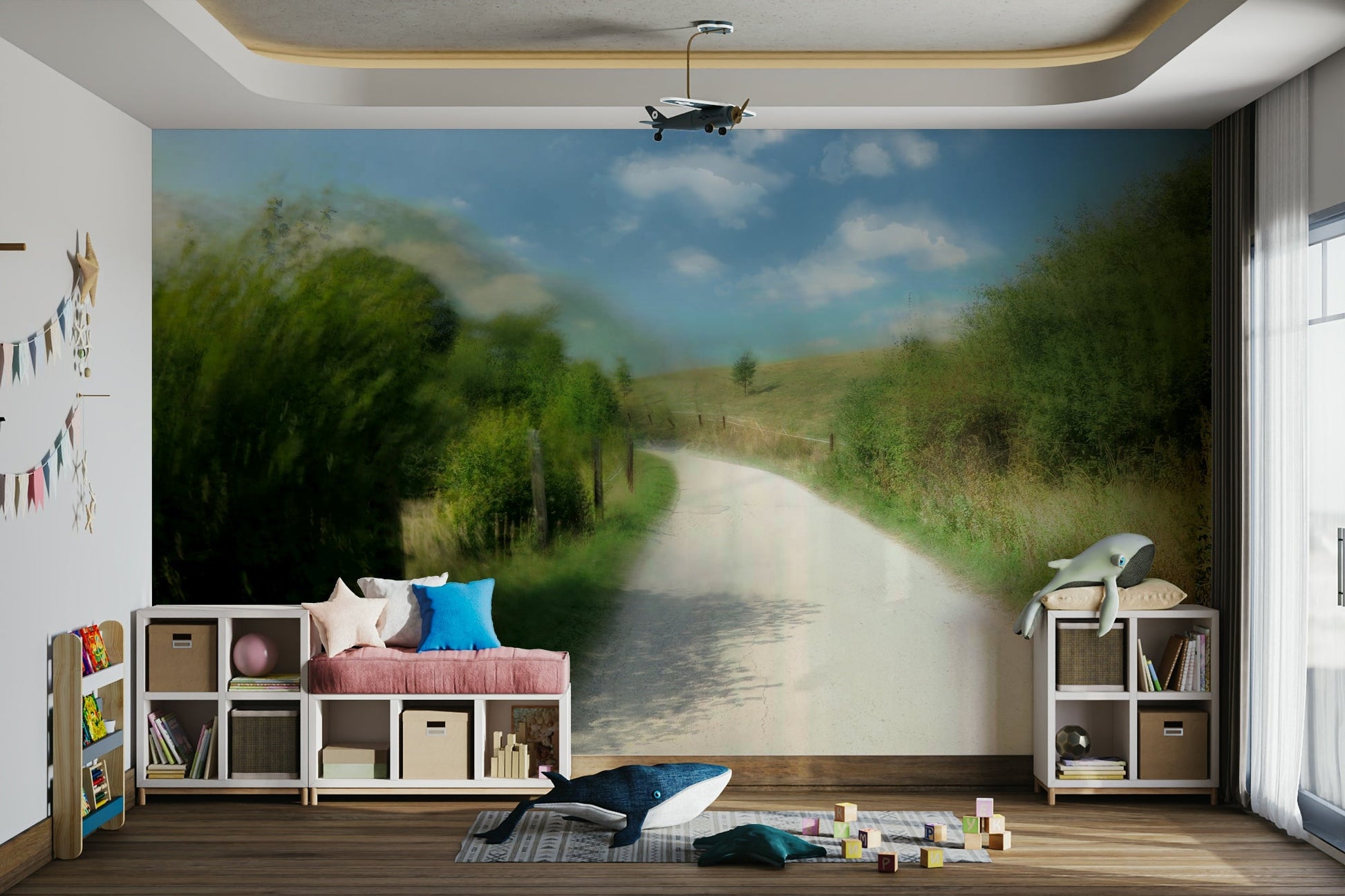Serene pathway landscape wall mural
