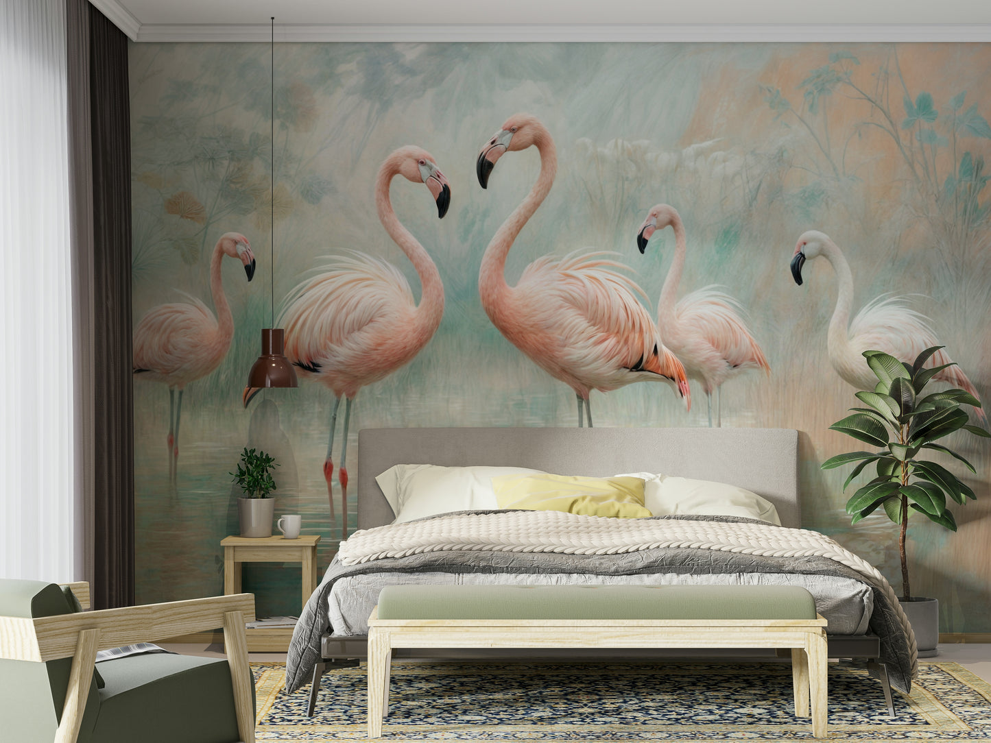 Serene Flamingo Lagoon Wall Mural
