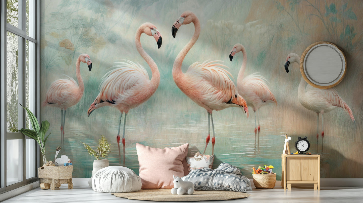 Serene Flamingo Lagoon Wall Mural