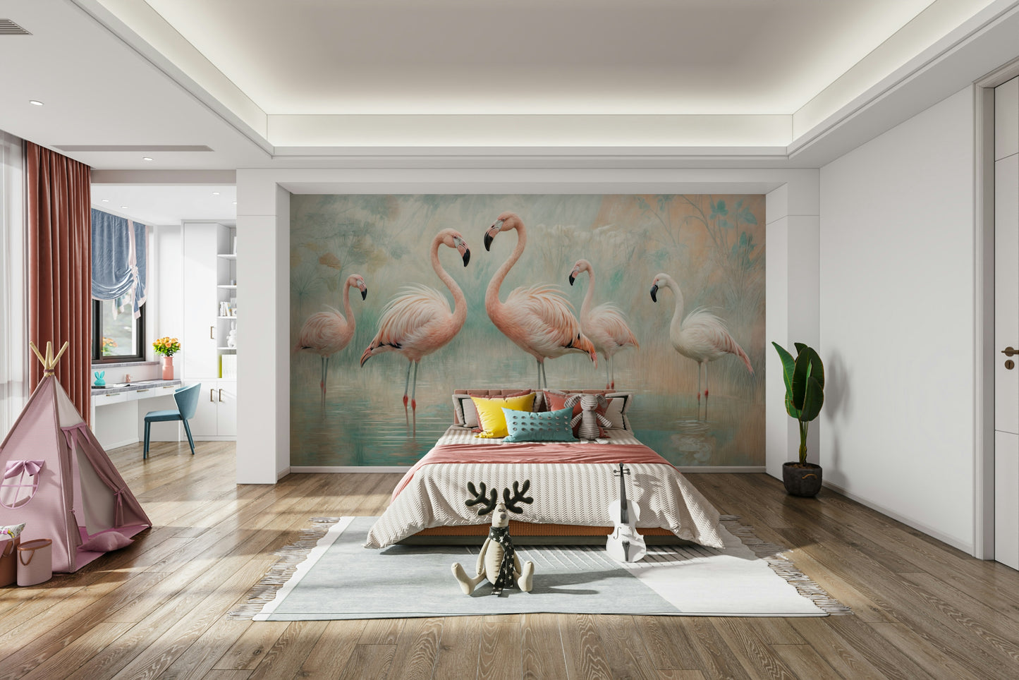 Serene Flamingo Lagoon Wall Mural