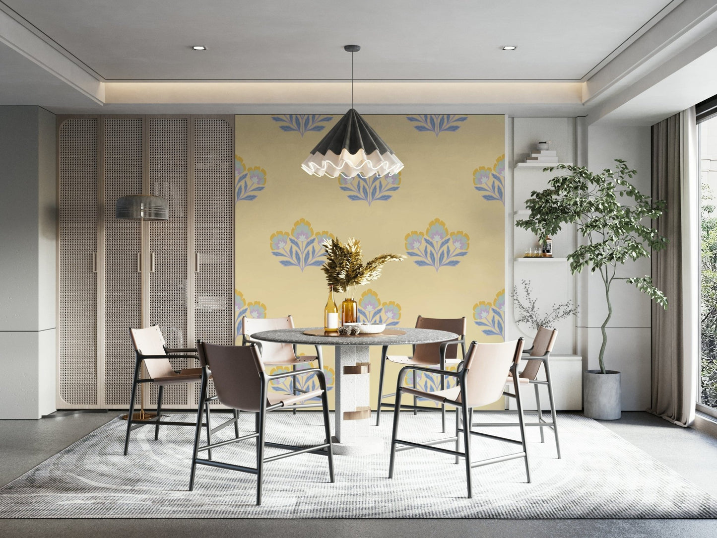 Luminous Serene Flora wall mural, bright gentle interior decor.