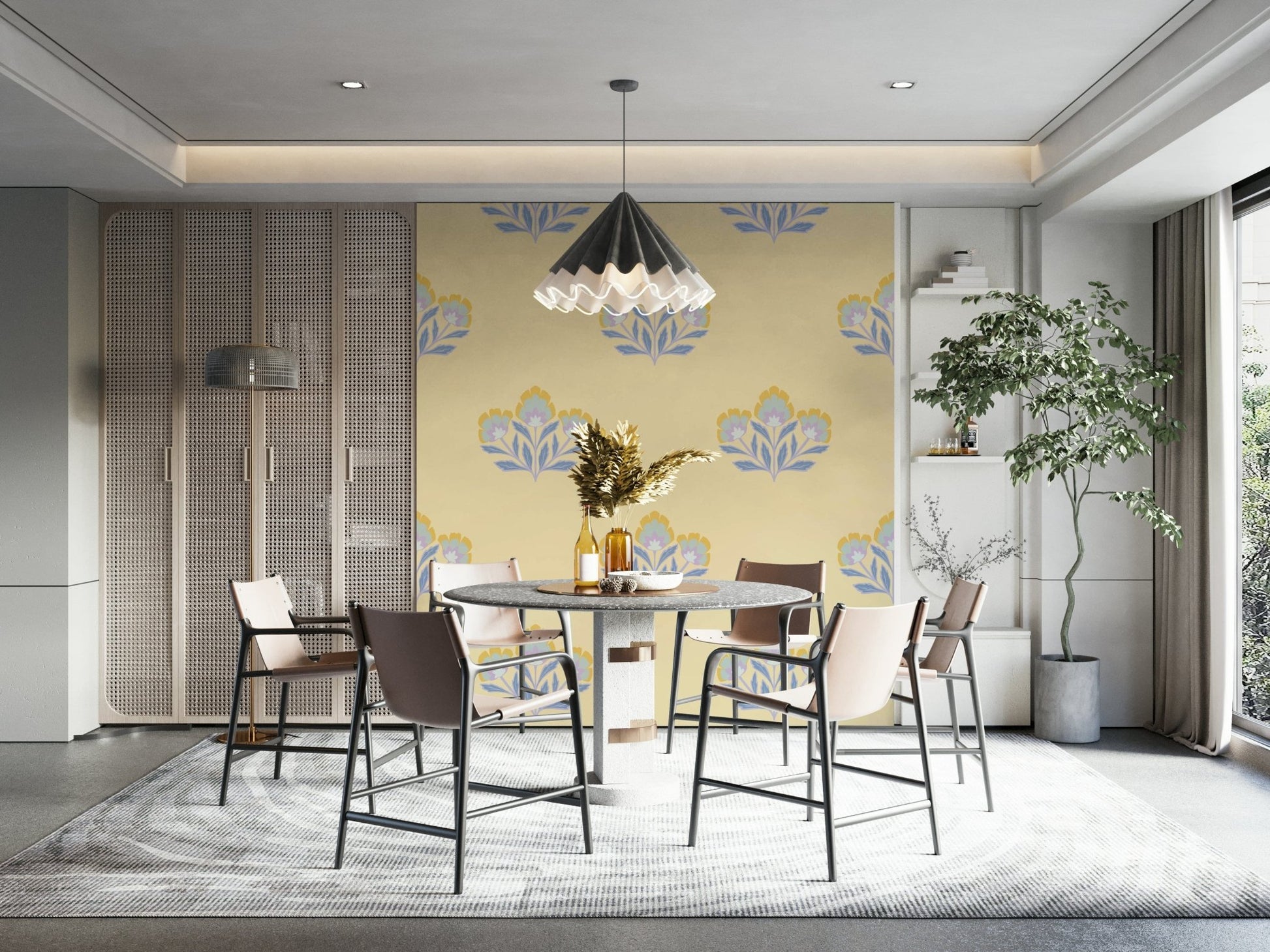 Luminous Serene Flora wall mural, bright gentle interior decor.