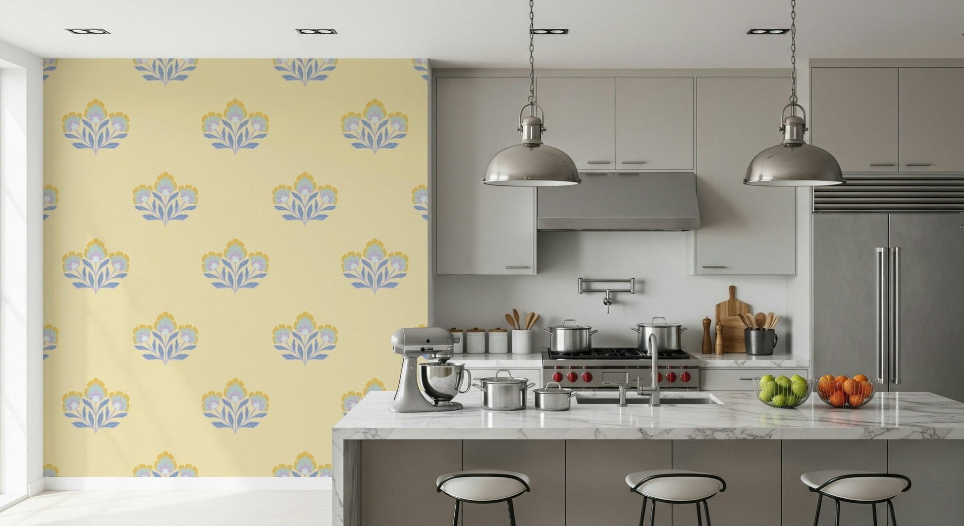 Uplifting Serene Flora wall mural, cheerful subtle bloom cluster.
