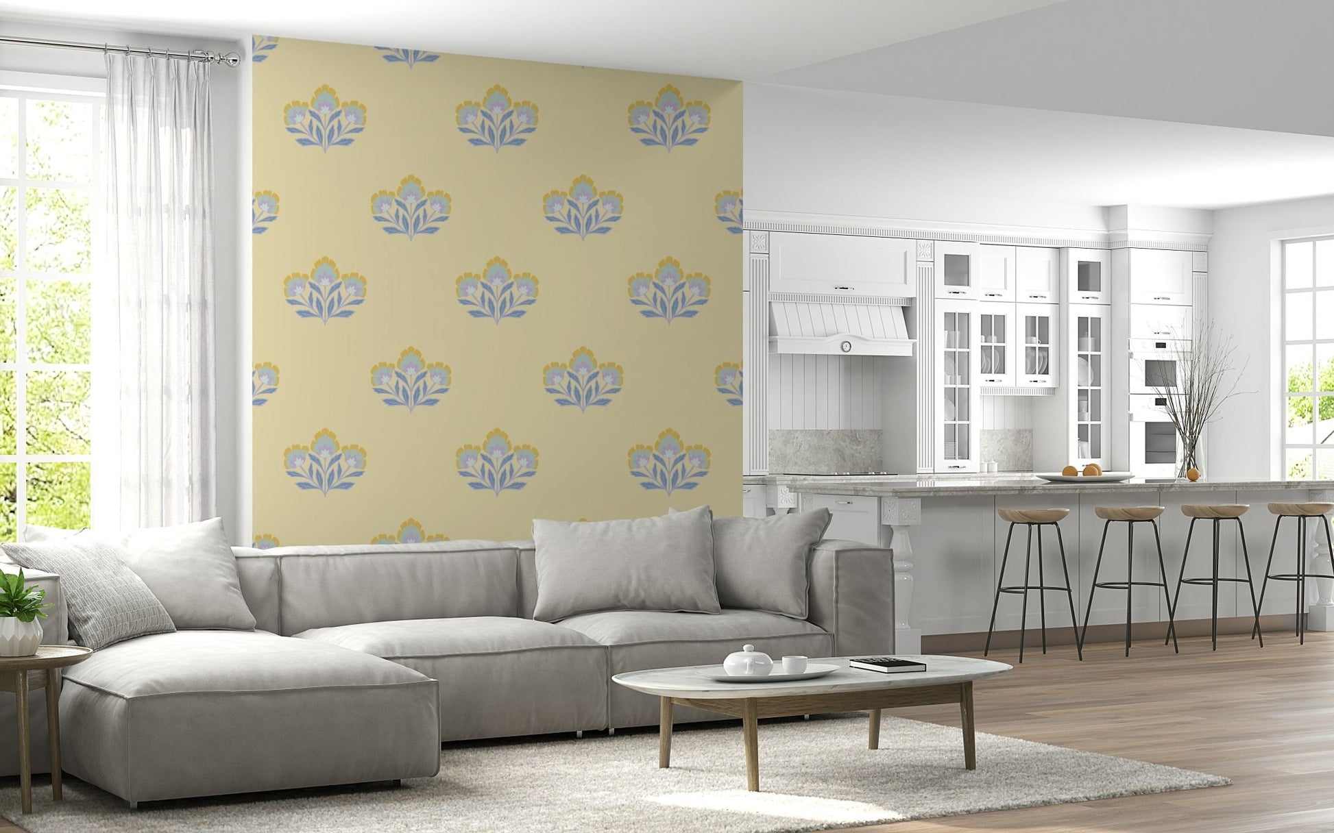 Graceful Serene Flora wallpaper, stylized floral cluster backdrop.