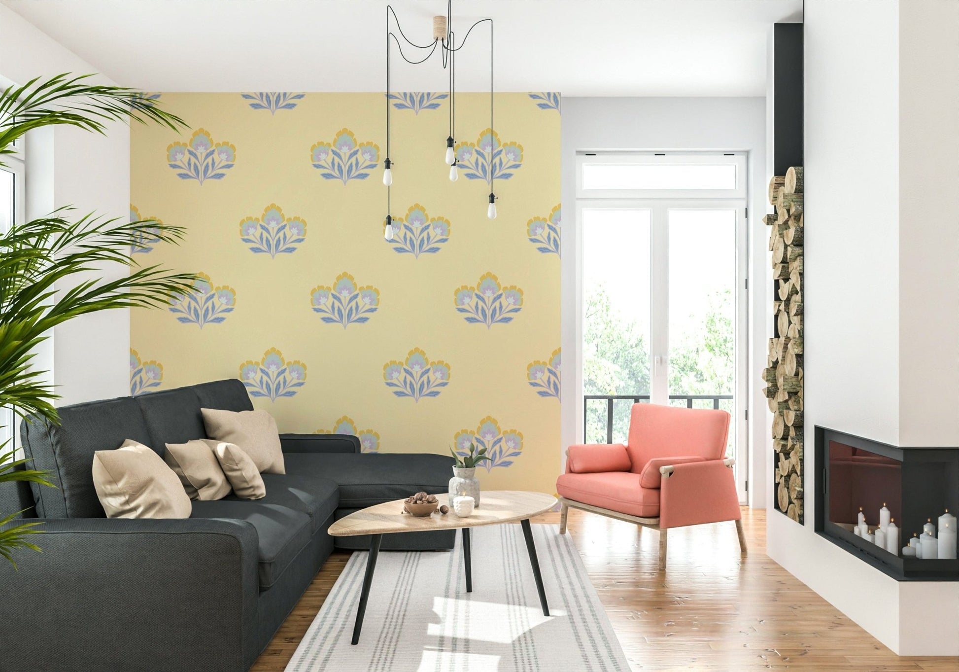 Exquisite Serene Flora wallpaper, marvelous soft color illustration.