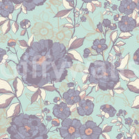 Wallpaper with a mix of light and dark etched flowers.


