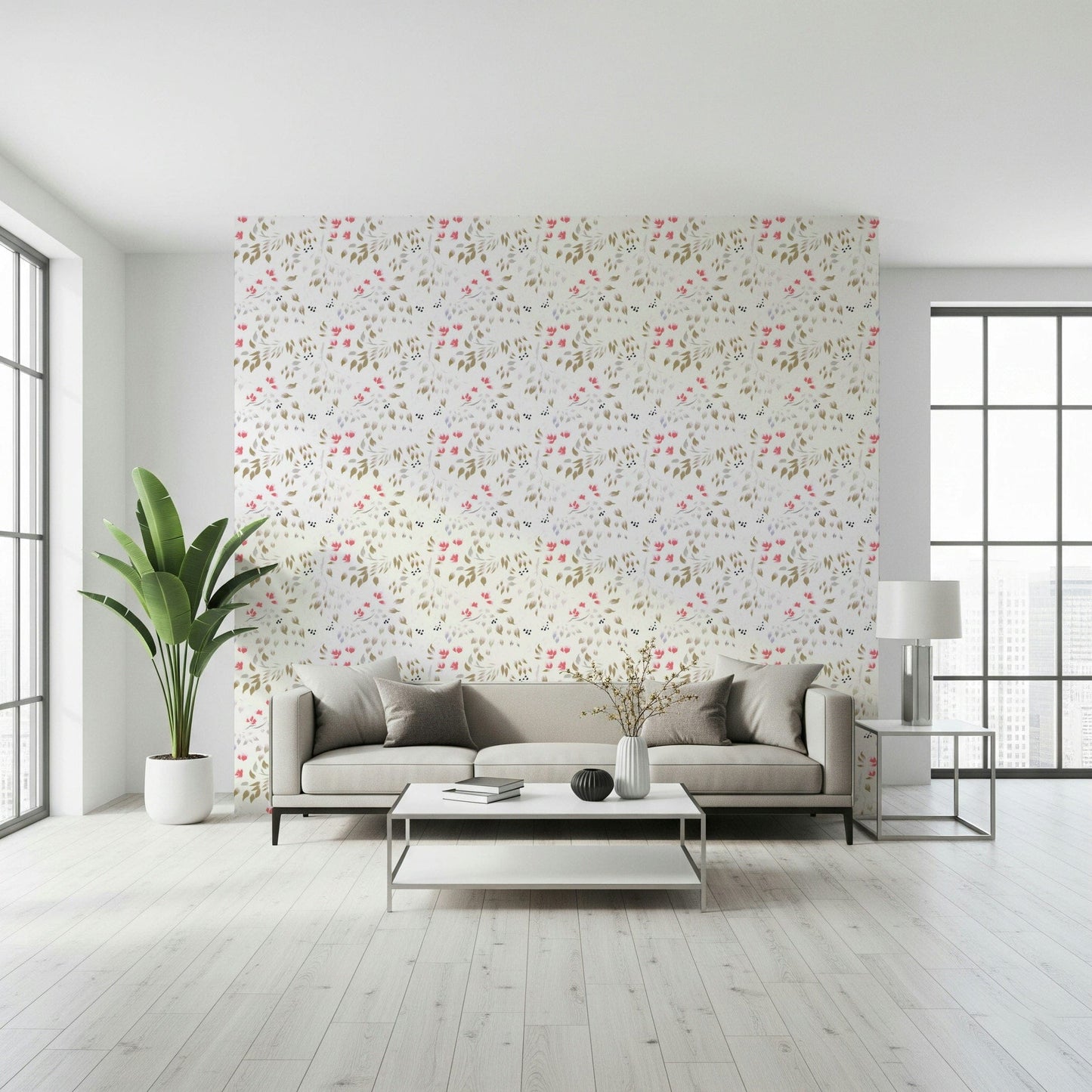 Contemporary wall covering featuring artistic layered flower petals