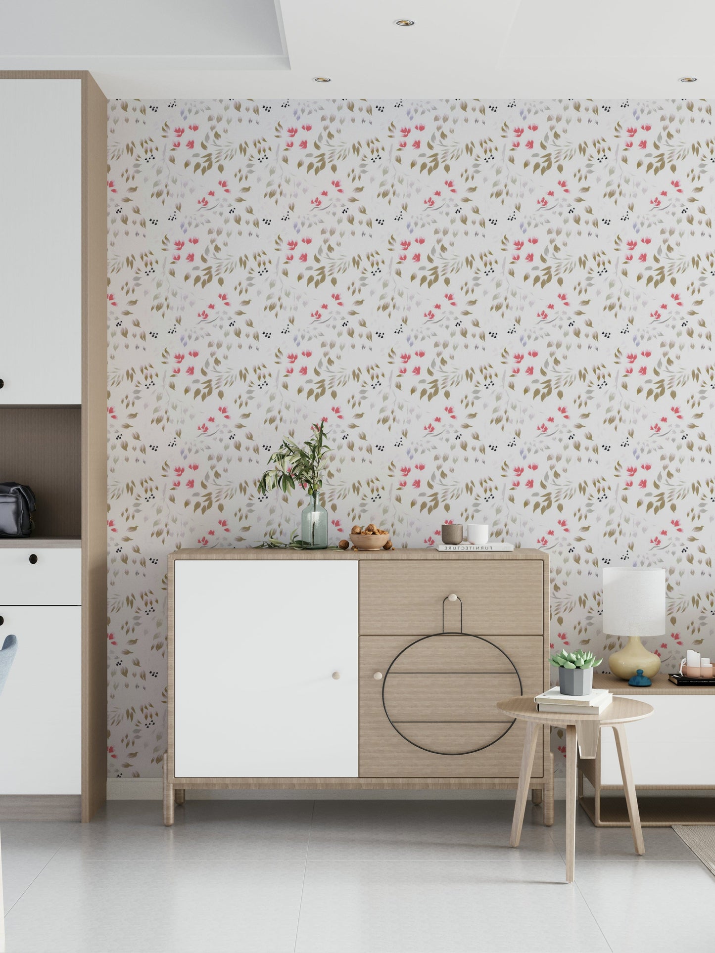 Elegant wallpaper featuring soft painterly floral petals in pastel tones
