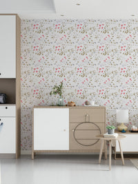 Elegant wallpaper featuring soft painterly floral petals in pastel tones