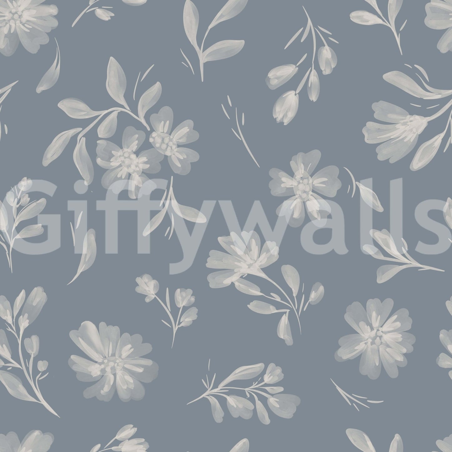 Aesthetic Serene Florals in Muted Grey leafy wallpaper mural.