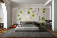 Soft leaf mural wallpaper in gentle tones

