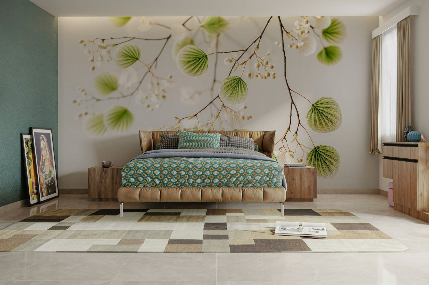 Light botanical mural wallpaper design


