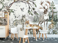 Artistic Forest Animal Watercolor Mural
