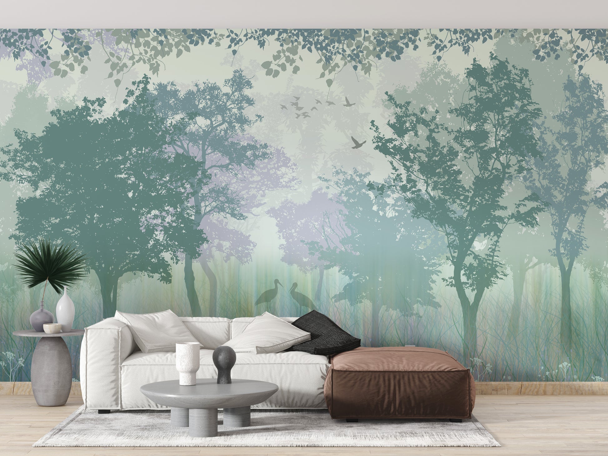 Forest Green Wallpaper with Serene Herons - Giffywalls