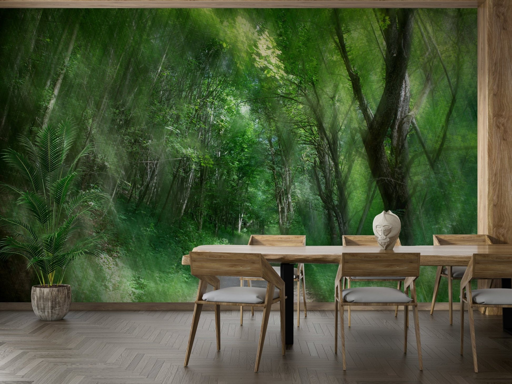 Serene Forest Pathway Art Print | Tranquil Nature Photography | Green Landscape Decor Wall Mural