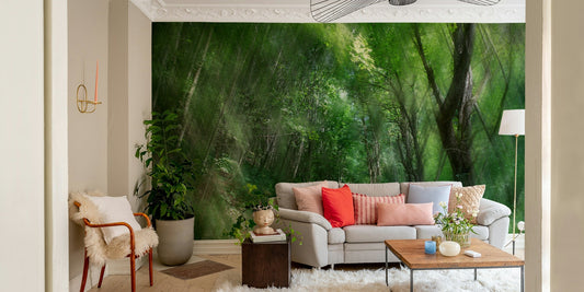 Serene Forest Pathway Art Print | Tranquil Nature Photography | Green Landscape Decor Wall Mural