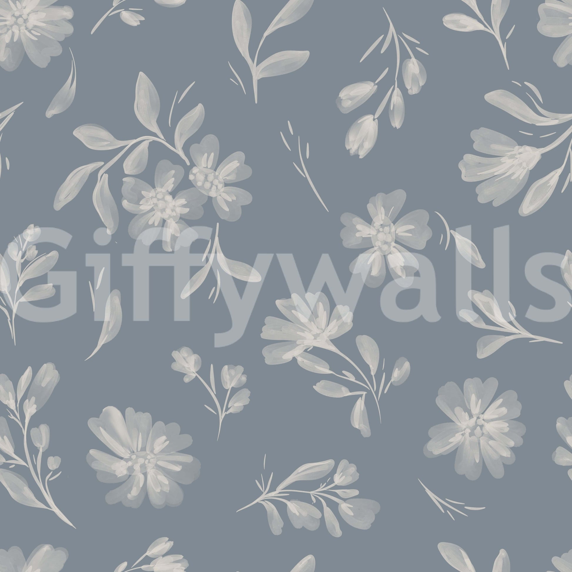 Aesthetic Serene Florals in Muted Grey leafy wallpaper mural.