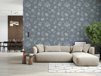 Serene Florals in Muted Grey neutral wildflower wall mural.