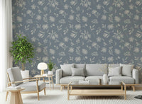 Vintage petal Serene Florals in Muted Grey removable wallpaper.