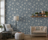 Artistic Serene Florals in Muted Grey watercolor wall mural.