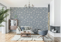 Calm pewter Serene Florals in Muted Grey peel wallpaper.