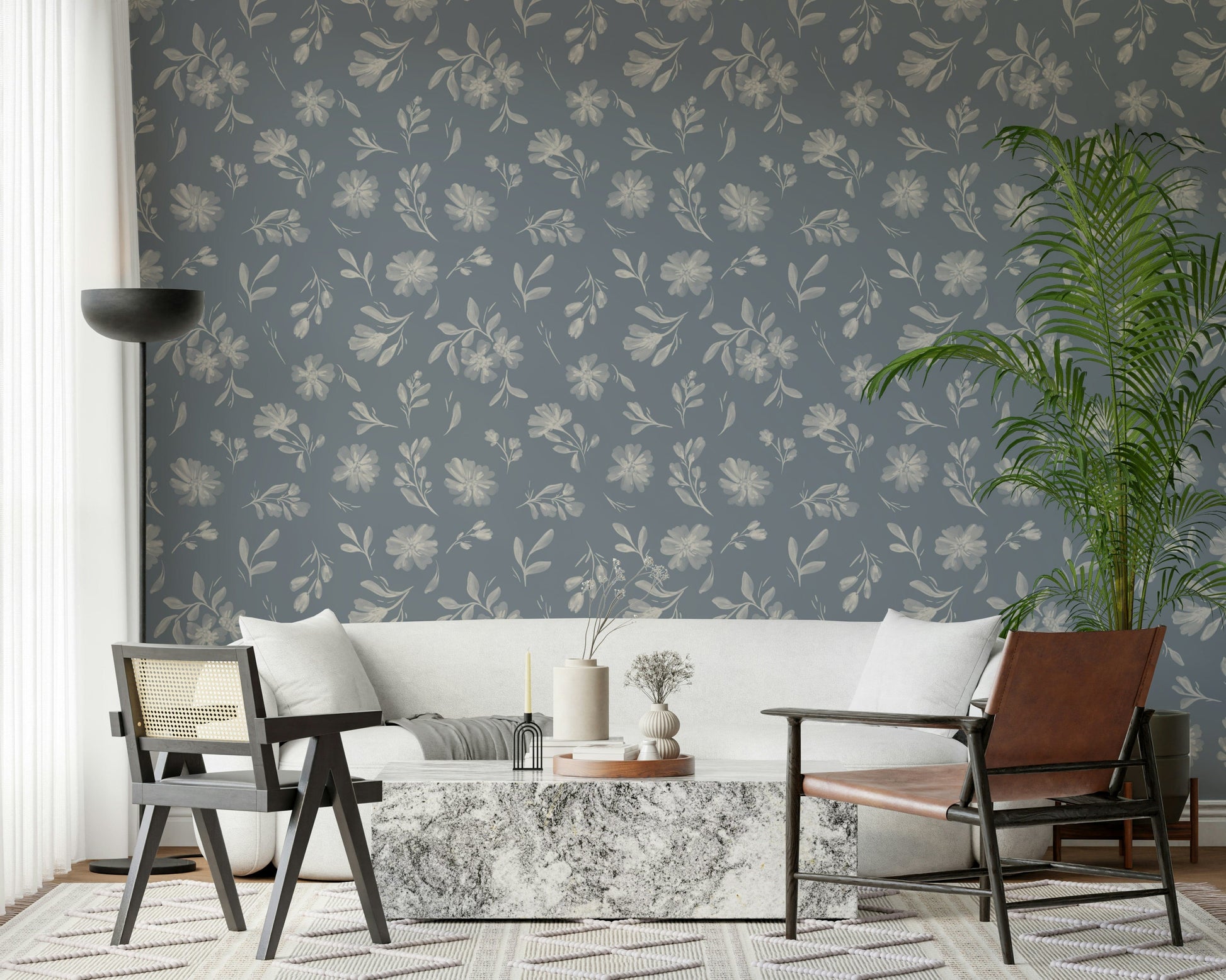 Elegant grey Serene Florals in Muted Grey stick wallpaper.