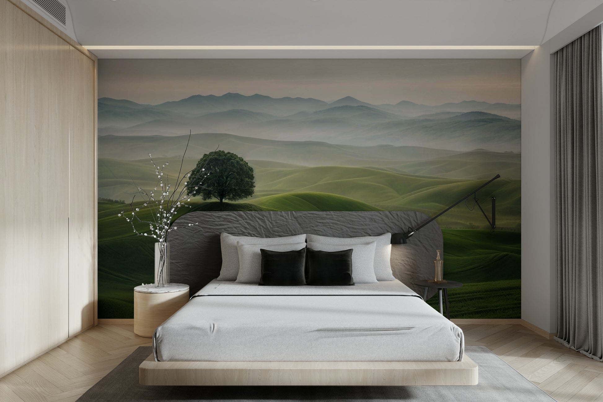 Minimalist nature wallpaper for walls with hilly backdrop


