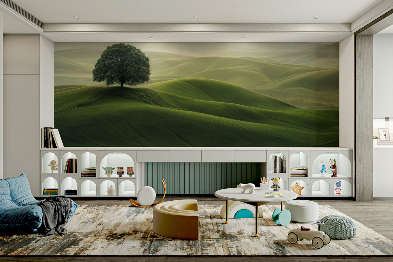 Serene Hills wallpaper with soft rolling landscape design

