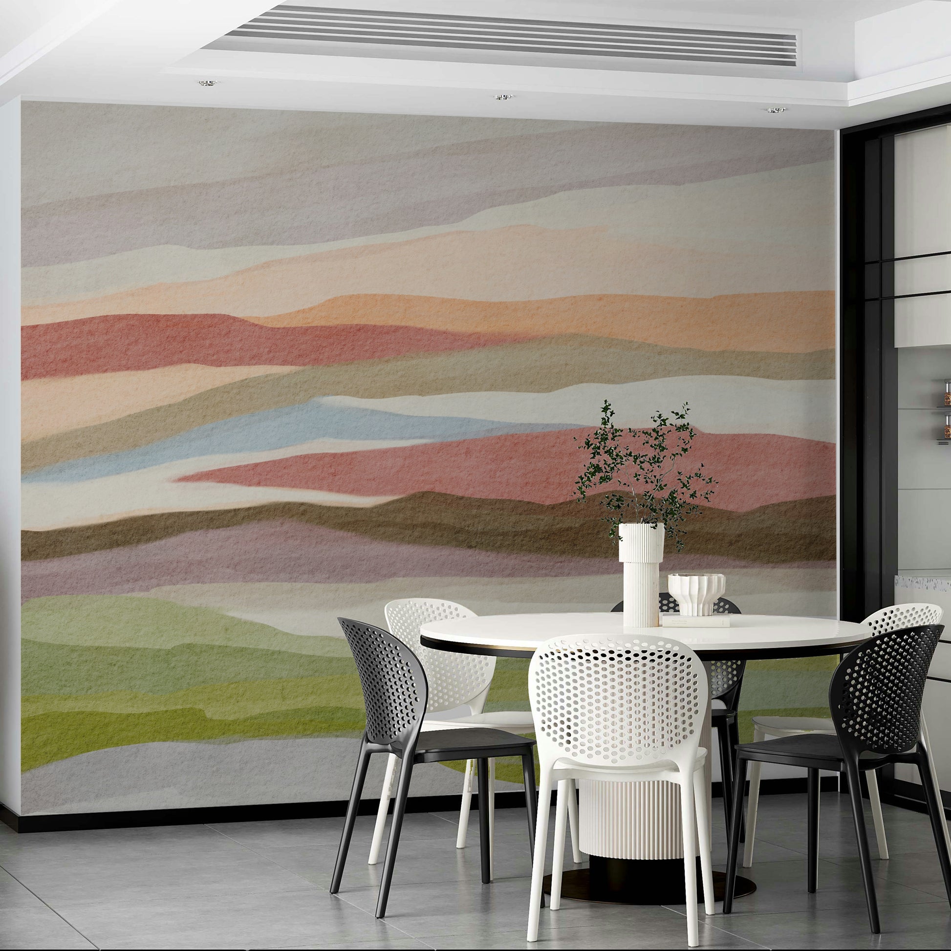 Minimalist horizon mural for calm modern interiors

