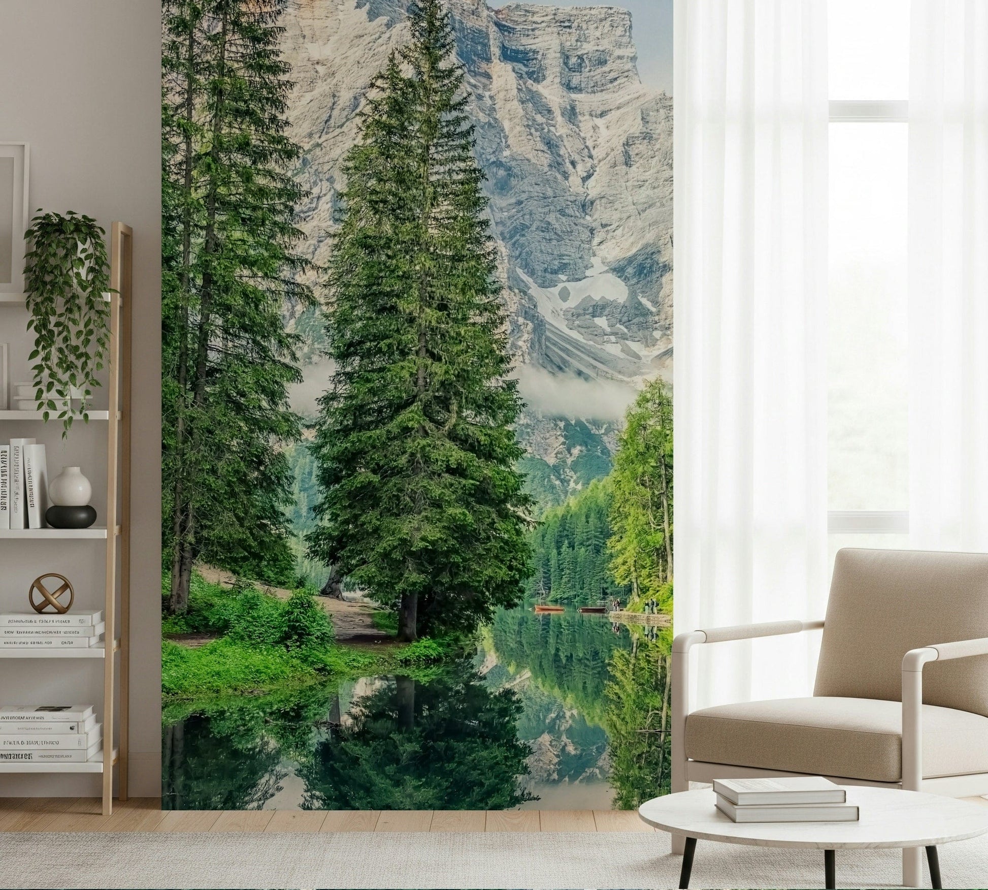 Peaceful Alpine Lake Reflection mural forest rocky mountain clear lake.
