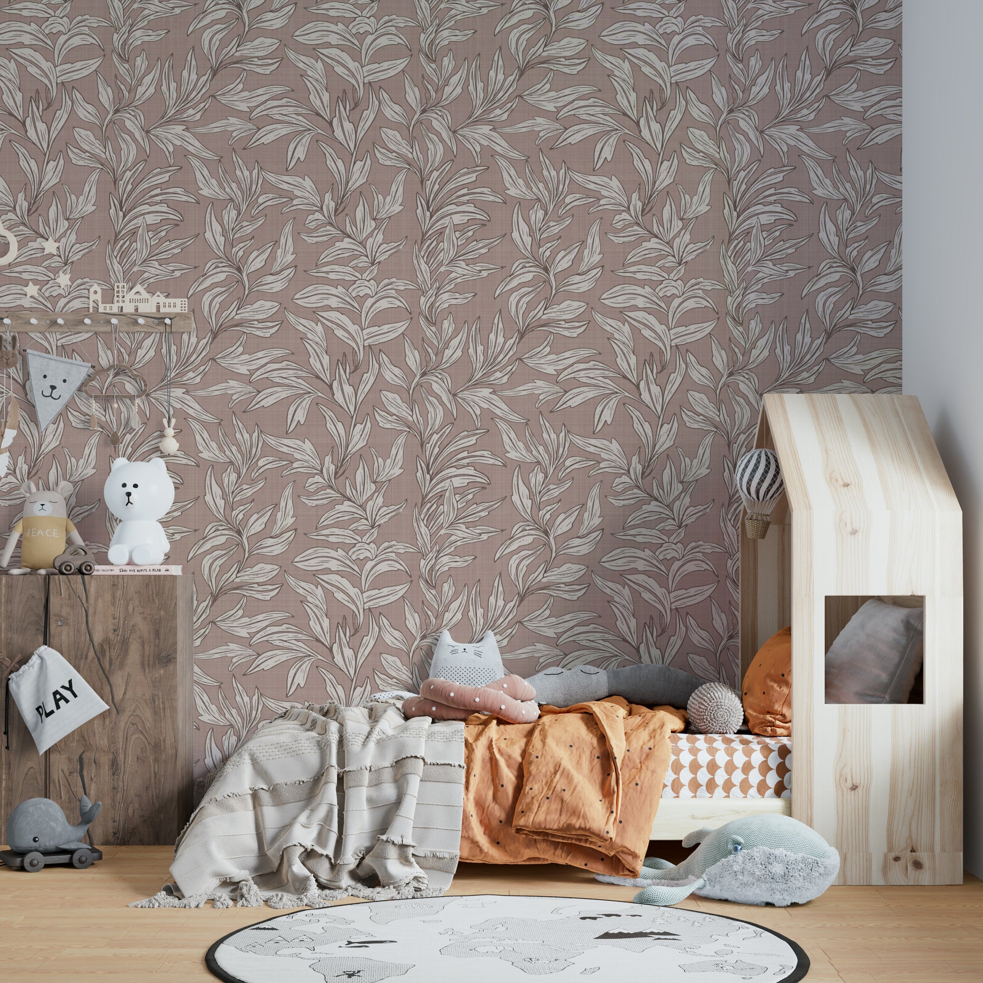 Serene leaf pattern wallpaper in soft tones

