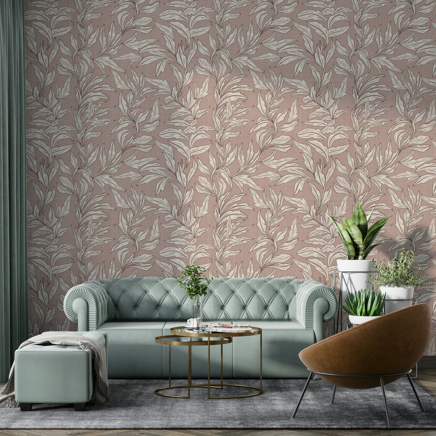Leaf motif wallpaper with a quiet feel

