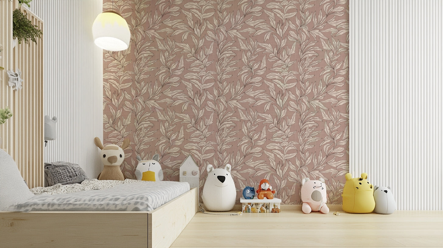 Nature-inspired leaf wallpaper with soft lines

