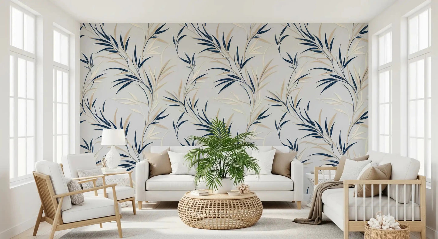 Create a soothing ambiance in your home office with the Serene Leaf Sway Wall Mural.