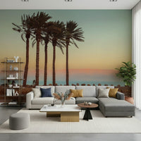 Seaside tranquility with Palm Trees on Beach decorative wallcovering.