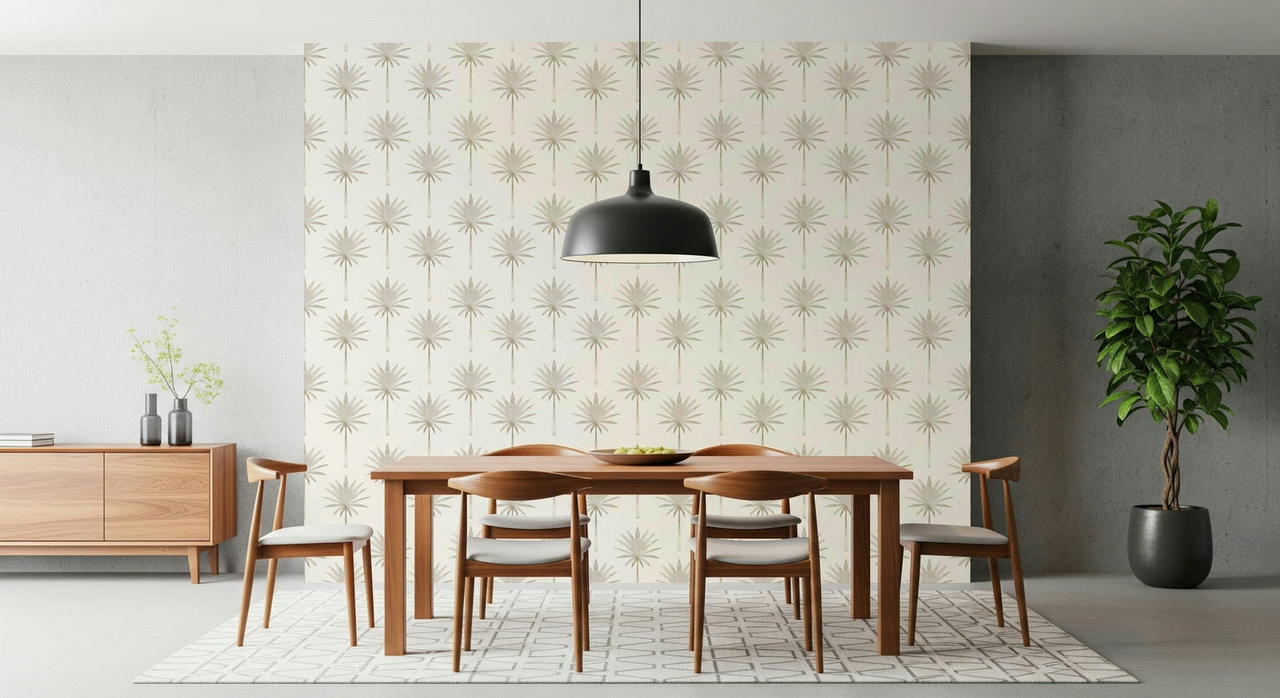 A soft tropical wallpaper with clean palm graphics arranged in a uniform, soothing layout.