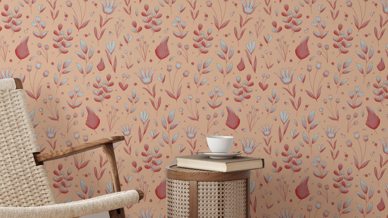 Serene Peach Tropical Garden Wallpaper