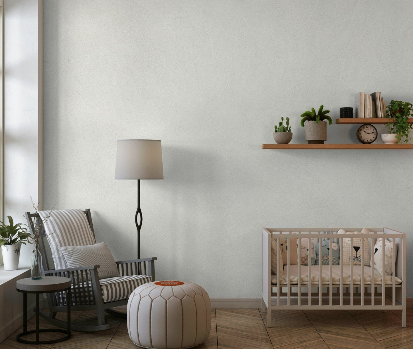 Elegant textured plaster finish in muted tones, wall mural for bedroom