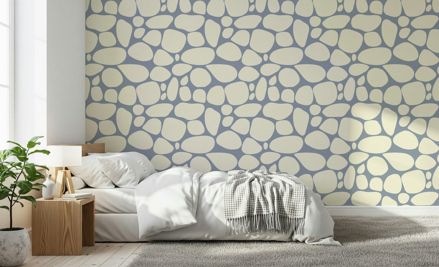 River Rocks vinyl wall covering, tranquil abstract geometric shapes.
